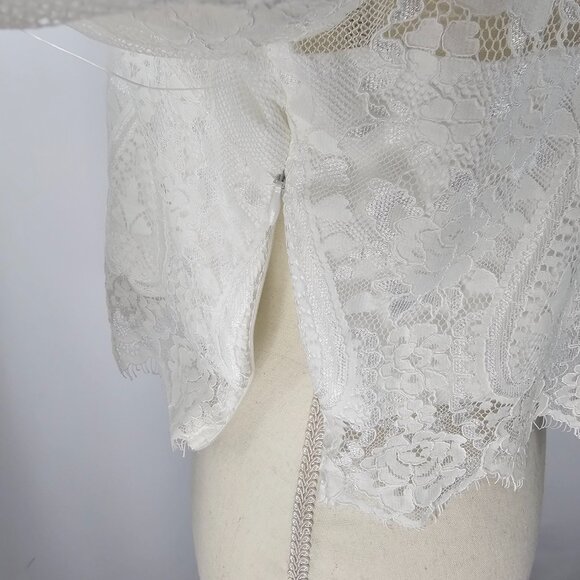 Lulus Women's Ivory Lace Long Puff Sleeve Cropped Blouse Size XL NWT - Picture 9 of 15